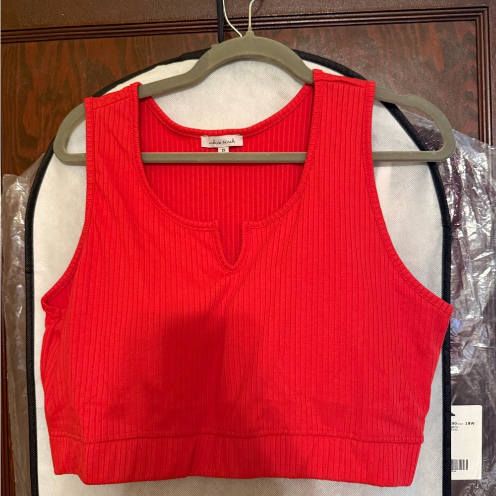 White Birch Red Ribbed Bra Top